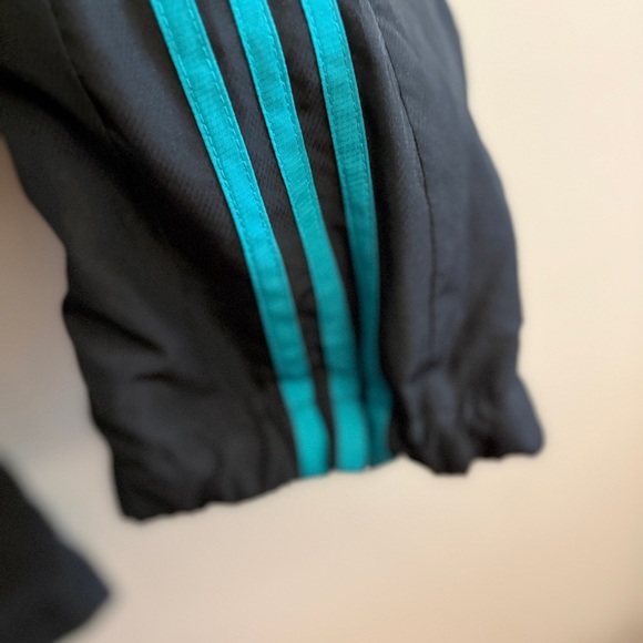 adidas Black & Teal Stripe Windbreaker Track Pants w Toggle Ankle Cuff - Picture 7 of 13